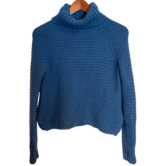 360 Cashmere 100% Cashmere Blue Boxy Chunky Knit Turtleneck Sweater XS - Picture 4 of 10